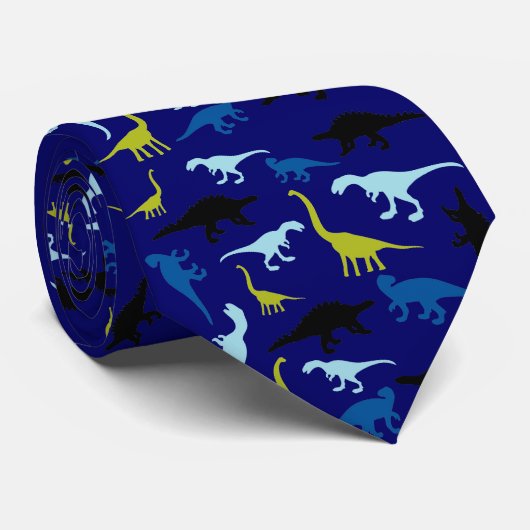 Kleurrijke dinosauruspatroonblauwe stropdas (Opgerold)