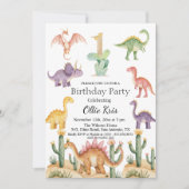 Kleurrijke dinosaurussen 1e verjaardagsfeest kaart (Voorkant)