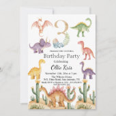Kleurrijke dinosaurussen 3e verjaardagsfeest kaart (Voorkant)