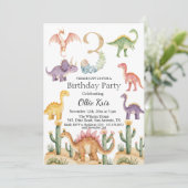 Kleurrijke dinosaurussen 3e verjaardagsfeest kaart (Staand voorkant)