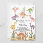 Kleurrijke dinosaurussen 4e verjaardagsfeest kaart (Voorkant)
