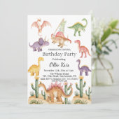 Kleurrijke dinosaurussen 4e verjaardagsfeest kaart (Staand voorkant)
