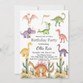 Kleurrijke dinosaurussen 5e verjaardagsfeest kaart (Voorkant)