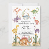 Kleurrijke dinosaurussen 6e verjaardagsfeest kaart (Voorkant)