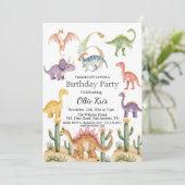 Kleurrijke dinosaurussen 6e verjaardagsfeest kaart (Staand voorkant)