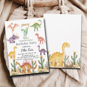 Kleurrijke dinosaurussen 7e verjaardagsfeest kaart