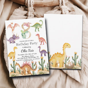 Kleurrijke dinosaurussen 8e verjaardagsfeest kaart