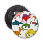 Kleurrijke dinosaurussen button flesopener (Voorkant)