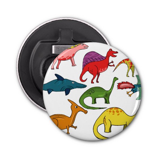 Kleurrijke dinosaurussen button flesopener (Voorkant)