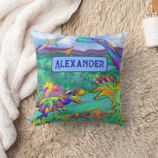 Kleurrijke dinosaurussen gepersonaliseerde naam kussen (Deken)