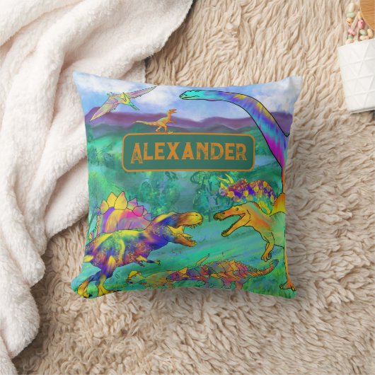 Kleurrijke dinosaurussen gepersonaliseerde naam kussen (Deken)