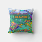 Kleurrijke dinosaurussen gepersonaliseerde naam kussen (Voorkant)