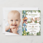 Kleurrijke dinosaurussen groen 1e verjaardag één f kaart (Voorkant)