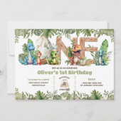 Kleurrijke Dinosaurussen Groen Één 1e Eerste Verja Kaart (Voorkant)