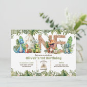 Kleurrijke Dinosaurussen Groen Één 1e Eerste Verja Kaart (Staand voorkant)