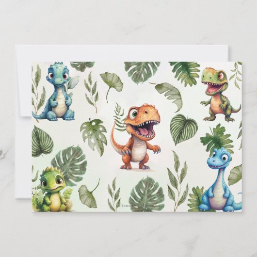 Kleurrijke Dinosaurussen Groen Één 1e Eerste Verja Kaart (Achterkant)