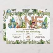 Kleurrijke Dinosaurussen Groen Één 1e Eerste Verja Kaart (Voorkant / Achterkant)