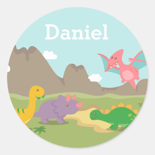 Kleurrijke dinosaurussen Jurassic voor kinderen Ronde Sticker (Voorkant)