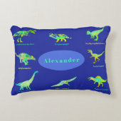 Kleurrijke dinosaurussen met namen blauw accent kussen (Voorkant)