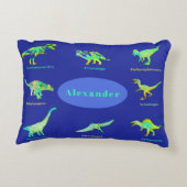 Kleurrijke dinosaurussen met namen blauw accent kussen (Achterkant)