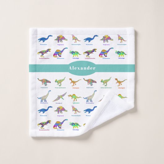 Kleurrijke dinosaurussen met namen Blauwgroen Patr Bad Handdoek (Wasdoekje)