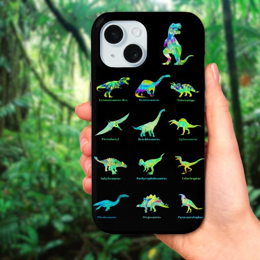 Kleurrijke Dinosaurussen met Namen op Zwart Case-Mate iPhone Case
