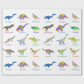 Kleurrijke Dinosaurussen met namen Patroon Cadeaupapier (Vlak)