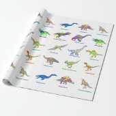 Kleurrijke Dinosaurussen met namen Patroon Cadeaupapier (Uitgerold)