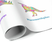 Kleurrijke Dinosaurussen met namen Patroon Cadeaupapier (Rol Hoek)