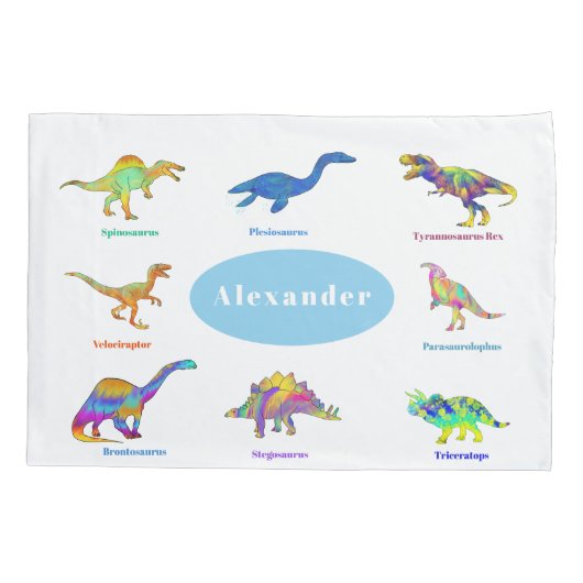 Kleurrijke dinosaurussen met namen Pattern Blue Kussensloop (Achterkant)