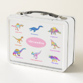 Kleurrijke dinosaurussen met namen roze (Achterkant)