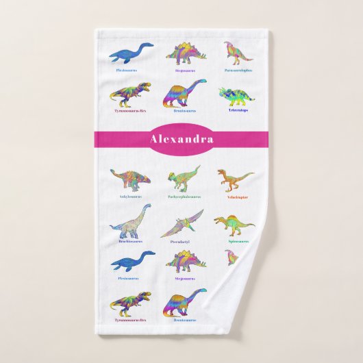 Kleurrijke dinosaurussen met namen Roze Bad Handdoek (Handdoek)