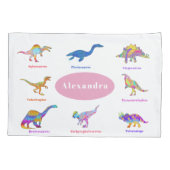 Kleurrijke dinosaurussen met namen roze Patroonroz Kussensloop (Achterkant)