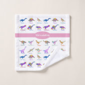 Kleurrijke dinosaurussen met roze namen bad handdoek (Wasdoekje)
