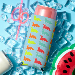 Kleurrijke Dinosaurussen patroon op blauw Seltzer Blikjeskoeler