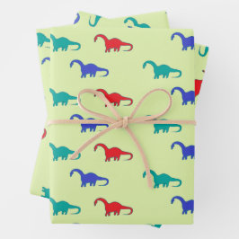 Kleurrijke dinosaurussen patroon op groen inpakpapier vel