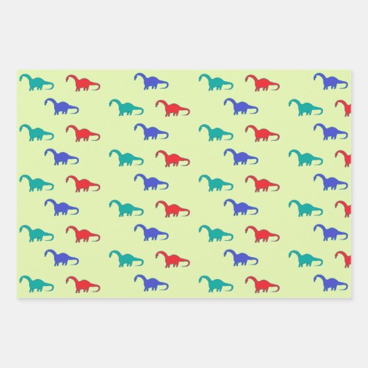 Kleurrijke dinosaurussen patroon op groen inpakpapier vel (Voorkant)
