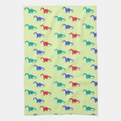 Kleurrijke dinosaurussen patroon op groen theedoek (Verticaal)