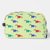 Kleurrijke dinosaurussen patroon op groen toilettasje (Voorkant)