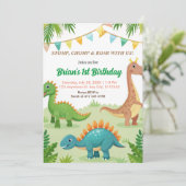 Kleurrijke dinosaurussen schattig jongen verjaarda kaart (Staand voorkant)