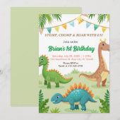 Kleurrijke dinosaurussen schattig jongen verjaarda kaart (Voorkant / Achterkant)