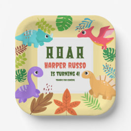 Kleurrijke Dinosaurussen verjaardagsfeestje Papieren Bordje