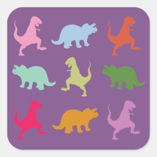 Kleurrijke dinosaurussen vierkante Stickers, glanz Sticker