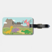 Kleurrijke dinosaurussen voor kinderen bagagelabel (Achterkant horizontaal)