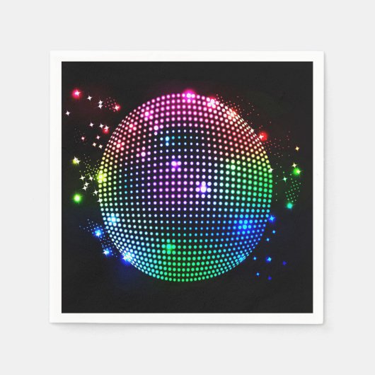 Kleurrijke disco bal op zwarte partij servetten (Voorkant)