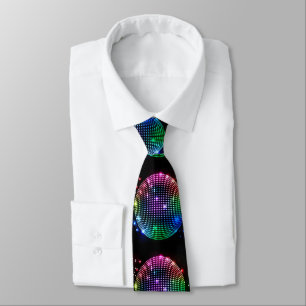 Kleurrijke Disco Ball on Black Necktie Stropdas