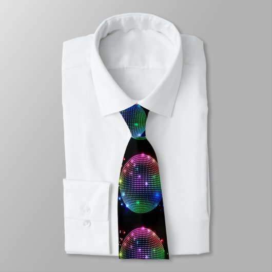 Kleurrijke Disco Ball on Black Necktie Stropdas (Gebonden)
