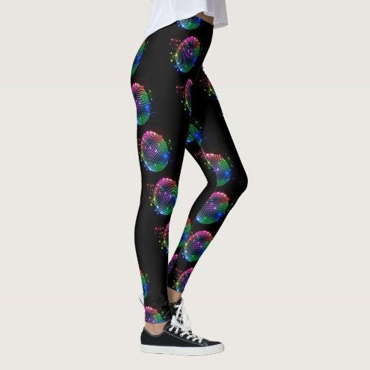 Kleurrijke Disco Ball Print op zwarte Leggings (Rechts)