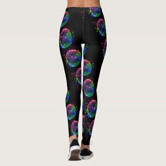 Kleurrijke Disco Ball Print op zwarte Leggings (Achterkant)