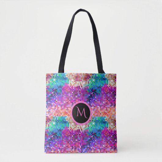Kleurrijke Disco Ball Retro Glitter afdrukken Tote Bag (Voorkant)